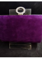 Красива официална дамска чанта от тъмно лилаво кадифе с обков с кристали
